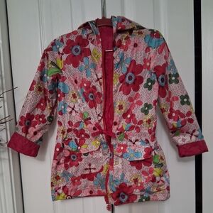 Boboli Colorful Floral Kids Hooded Reversible Raincoat